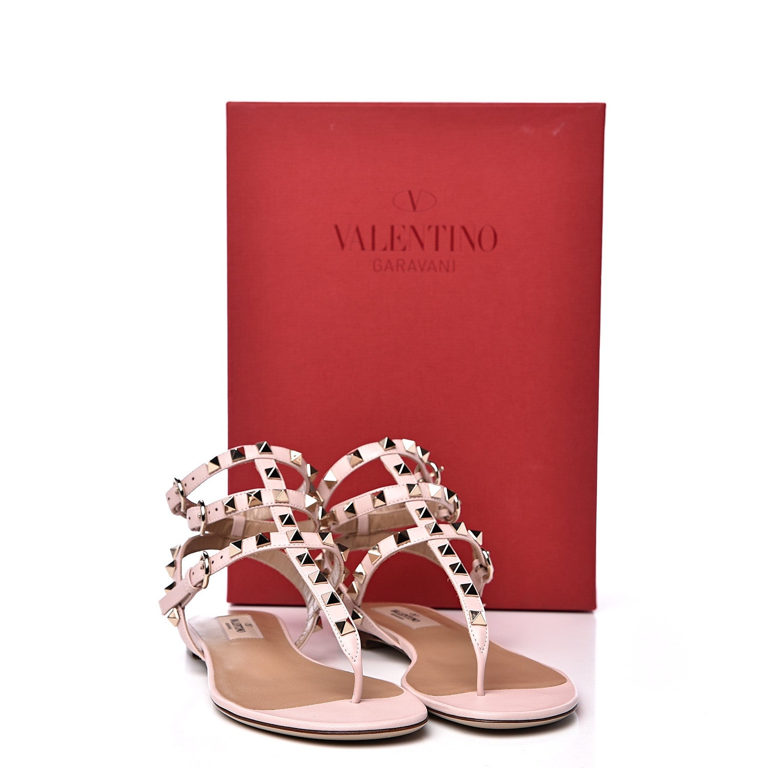 Valentino Garavani Calfskin Rockstud Ankle Wrap Flat Thong Sandals 36 Rose Quartz 8 of 8
