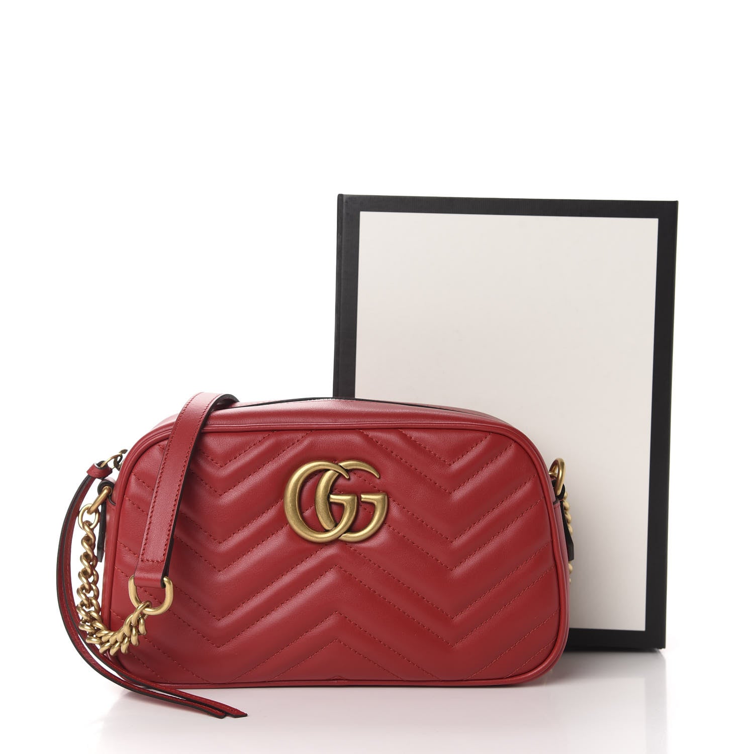 Gucci Calfskin Matelasse Small GG Marmont Chain Shoulder Bag Hibiscus Red 11 of 11