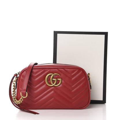 Gucci Calfskin Matelasse Small GG Marmont Chain Shoulder Bag Hibiscus Red 11 of 11