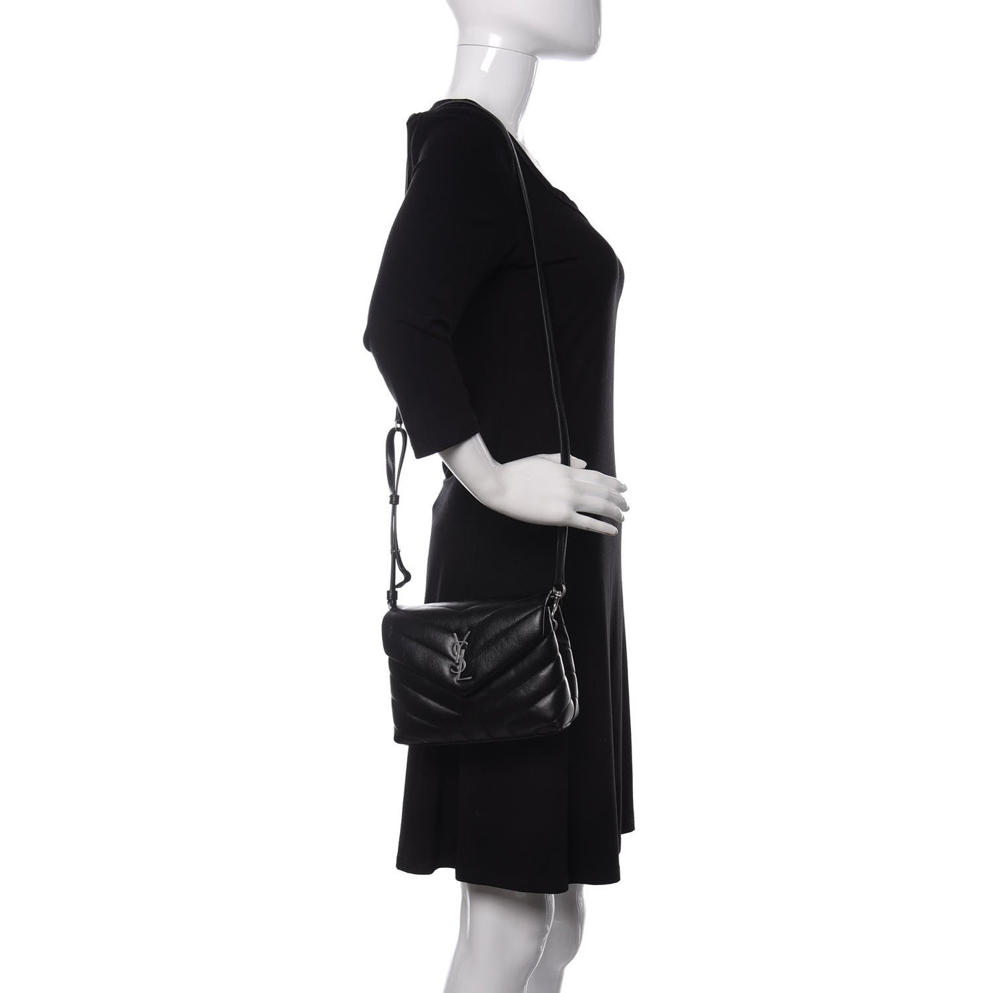 Calfskin Y Quilted Monogram Toy Loulou Crossbody Bag Black