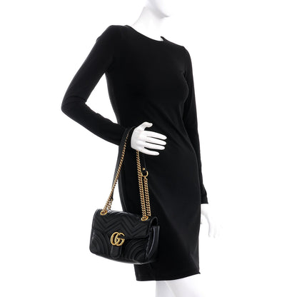 Gucci Calfskin Matelasse Small GG Marmont Shoulder Bag Black 3 of 8