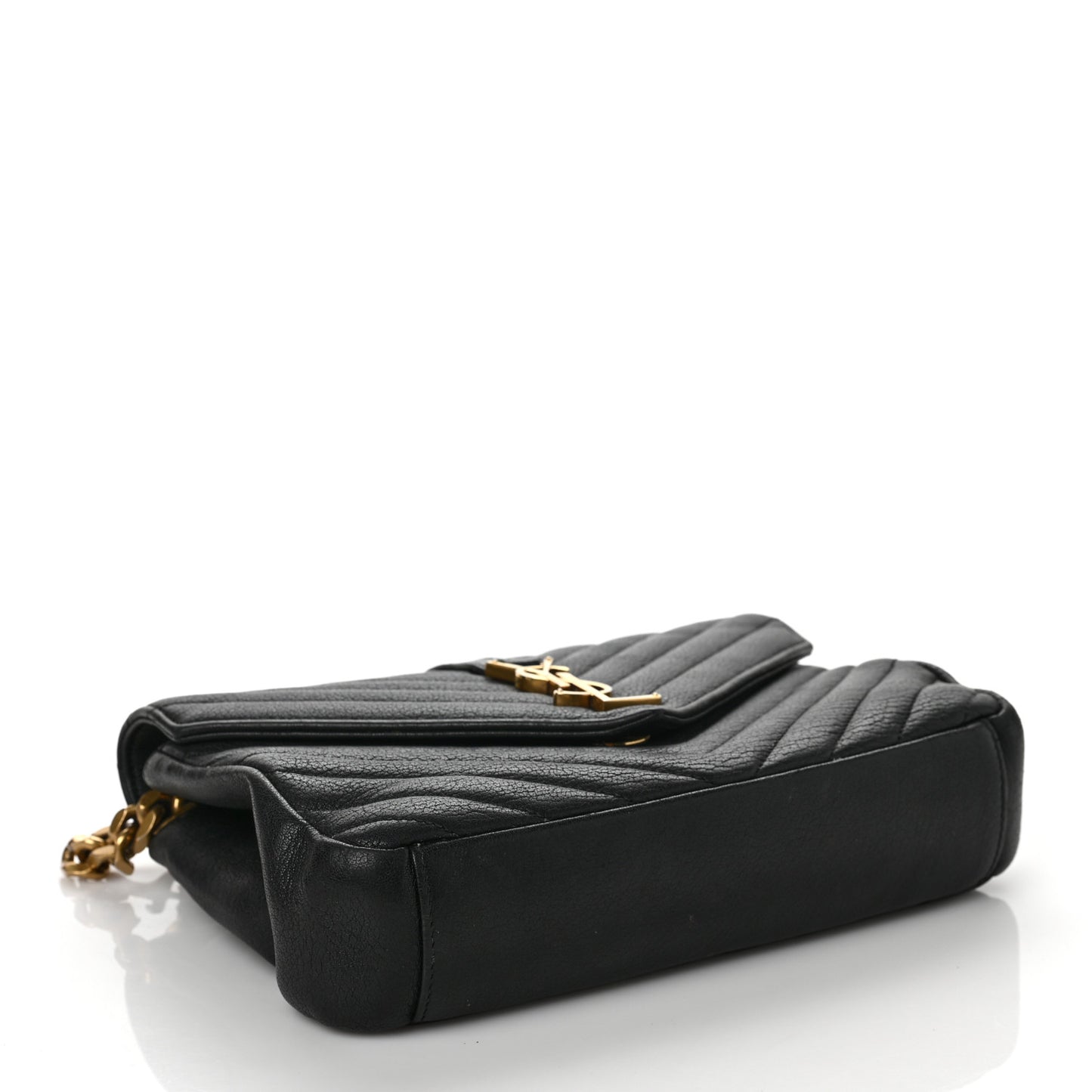 Sheepskin Matelasse Chevron Monogram Medium College Bag Black