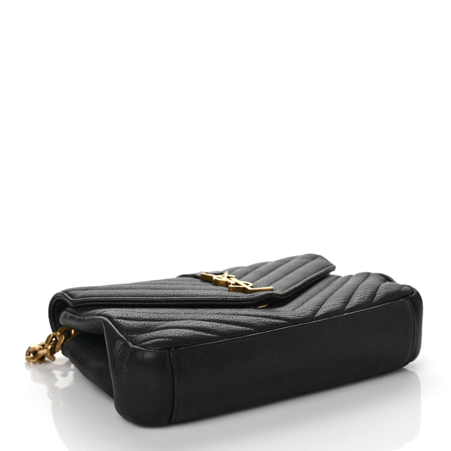 Saint Laurent Sheepskin Matelasse Chevron Monogram Medium College Bag Black 4 of 19
