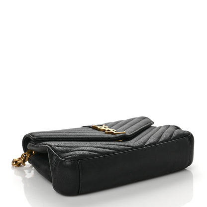 Saint Laurent Sheepskin Matelasse Chevron Monogram Medium College Bag Black 4 of 19
