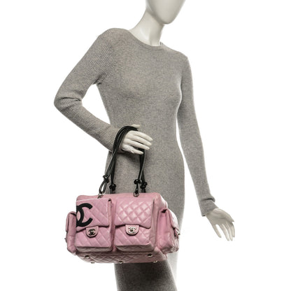 Chanel Calfskin Quilted Large Cambon Multipocket Reporter Pink Black 2 of 13