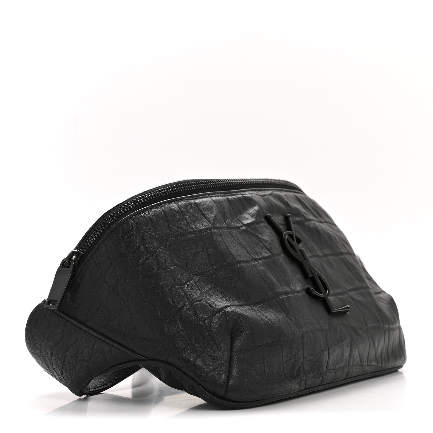 Calfskin Crocodile Embossed Monogram Belt Bag Black