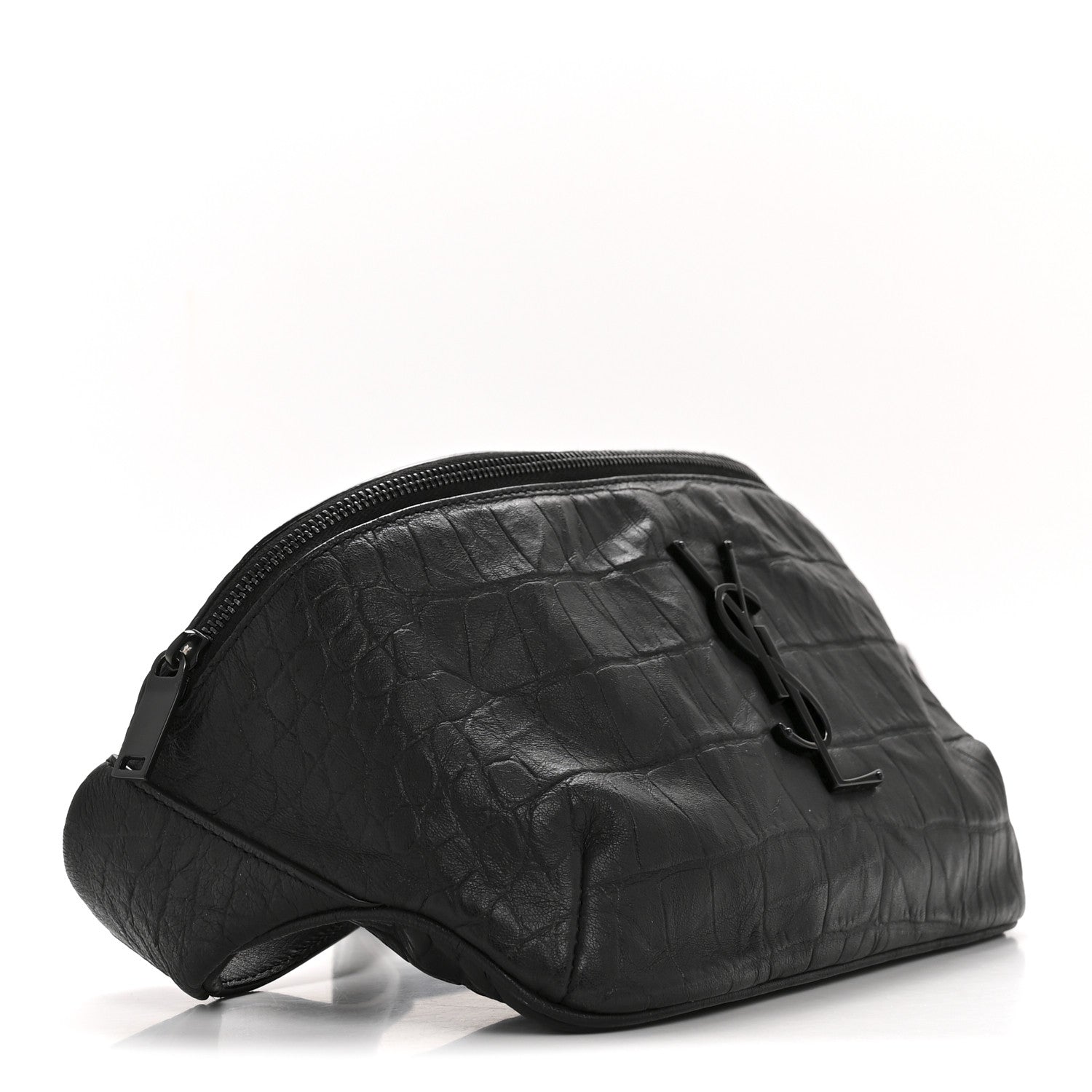 Saint Laurent Calfskin Crocodile Embossed Monogram Belt Bag Black 4 of 14
