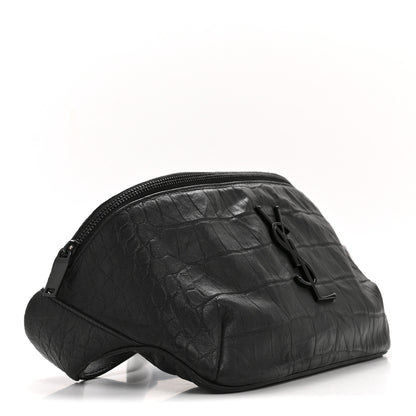 Saint Laurent Calfskin Crocodile Embossed Monogram Belt Bag Black 4 of 14