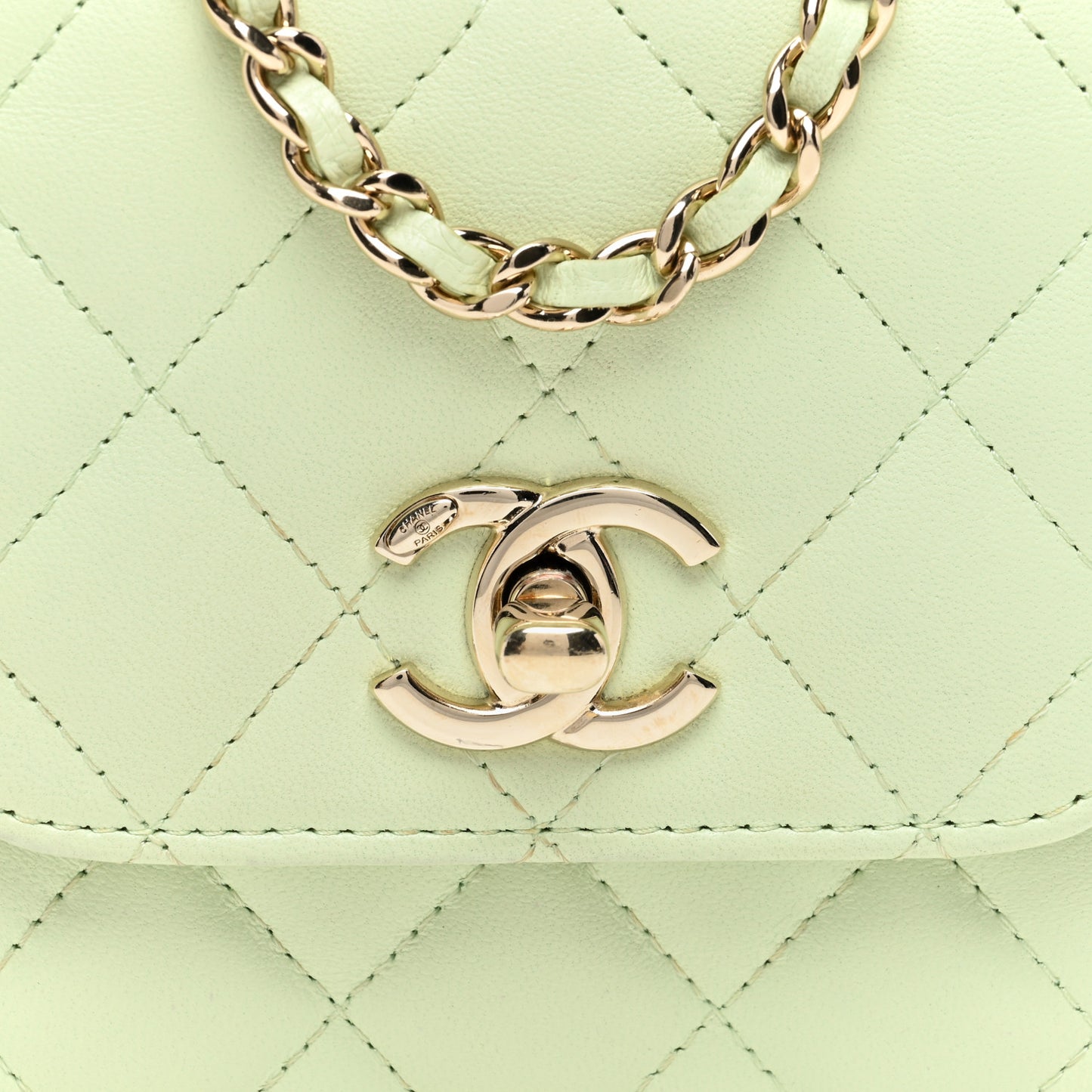 Lambskin Quilted Mini Trendy CC Chain Wallet Sea Green