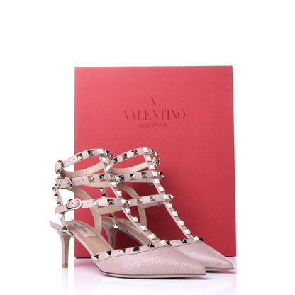 Valentino Garavani Pebbled Calfskin Rockstud Ankle Strap Low Heel Pumps 36 Poudre 11 of 11