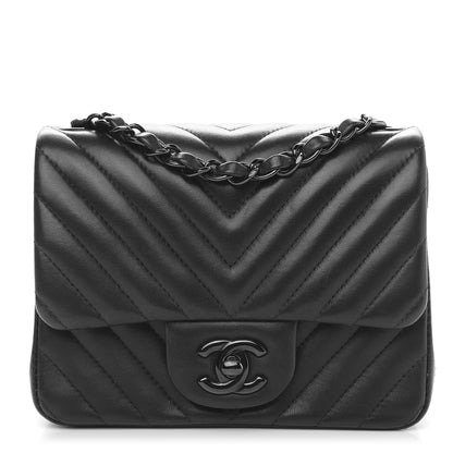 Chanel Lambskin Chevron Quilted Mini Square Flap So Black 1 of 11
