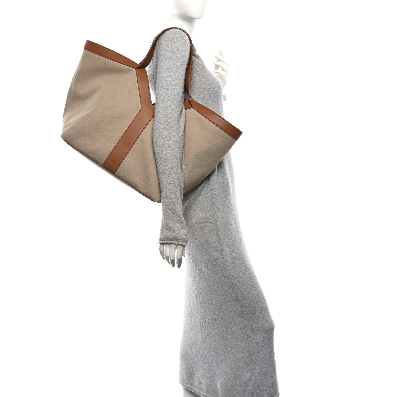 Saint Laurent Canvas Calfskin Y Tote Desert Dust Brick 2 of 10