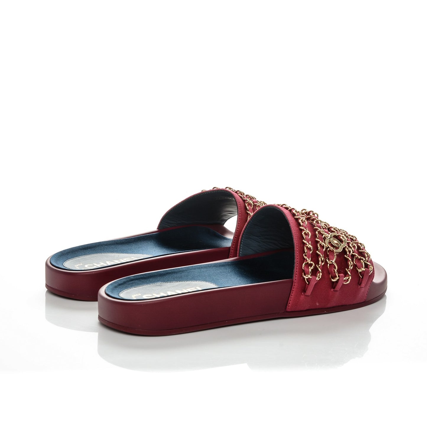 Satin Chain Flat Sandals 41 Dark Fuchsia