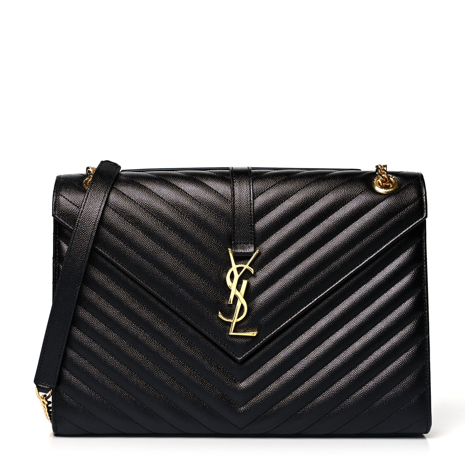 Saint Laurent Grain De Poudre Matelasse Chevron Large Monogram Satchel Black 1 of 9