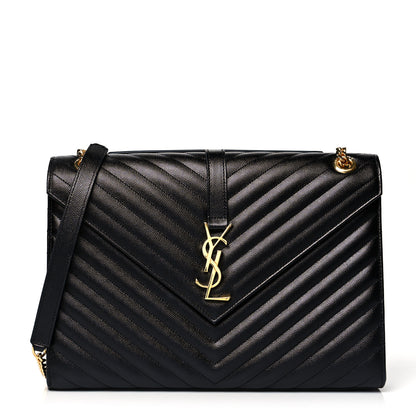 Saint Laurent Grain De Poudre Matelasse Chevron Large Monogram Satchel Black 1 of 9