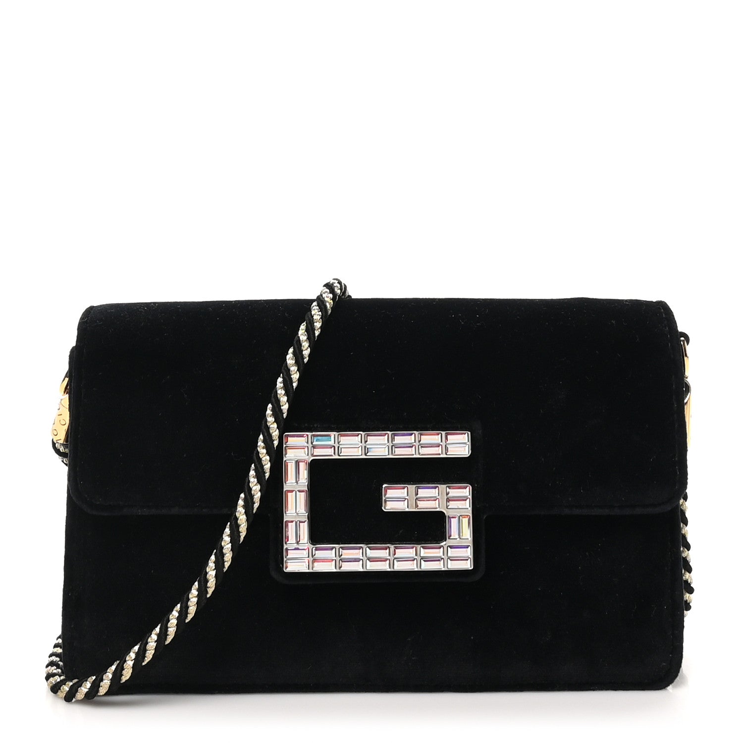 Gucci Velvet Crystal Square G Shoulder Bag Black 1 of 10
