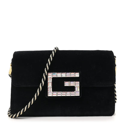 Gucci Velvet Crystal Square G Shoulder Bag Black 1 of 10