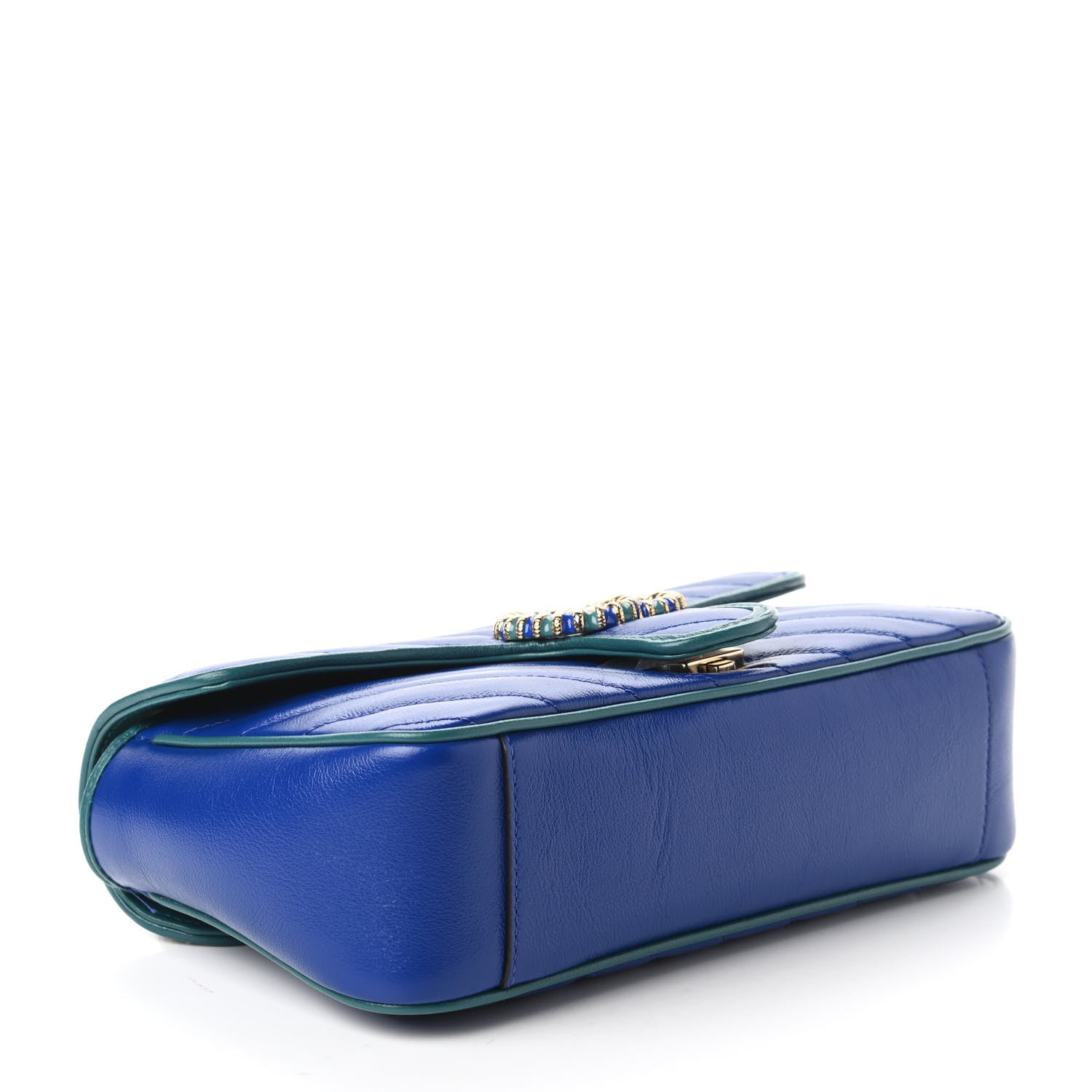 Gucci Azalea Calfskin Enamel Matelasse Diagonal Small Torchon GG Marmont Shoulder Bag Imperial Blue Pavone 4 of 10