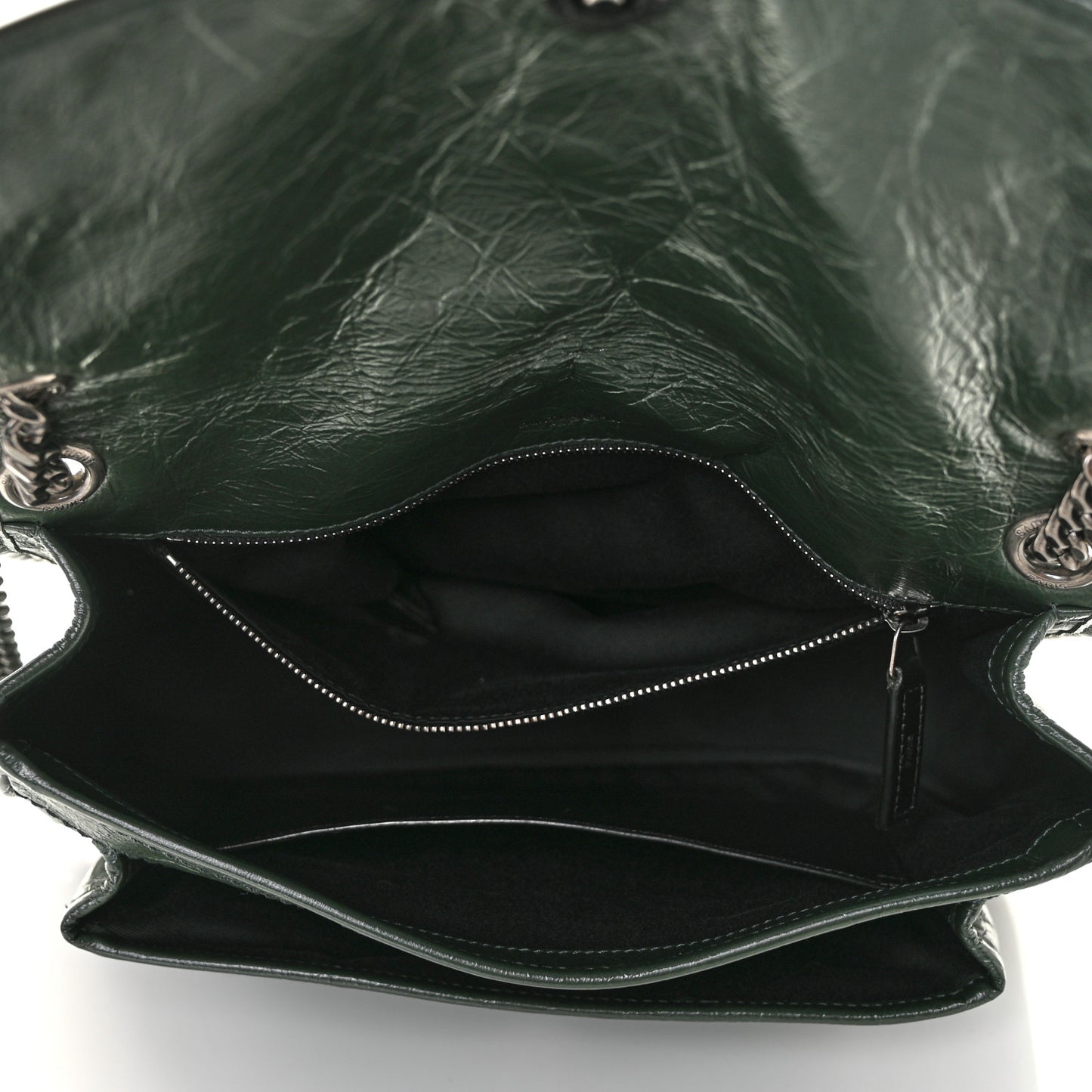 Crinkled Calfskin Matelasse Monogram Medium Niki Chain Satchel Dark Green