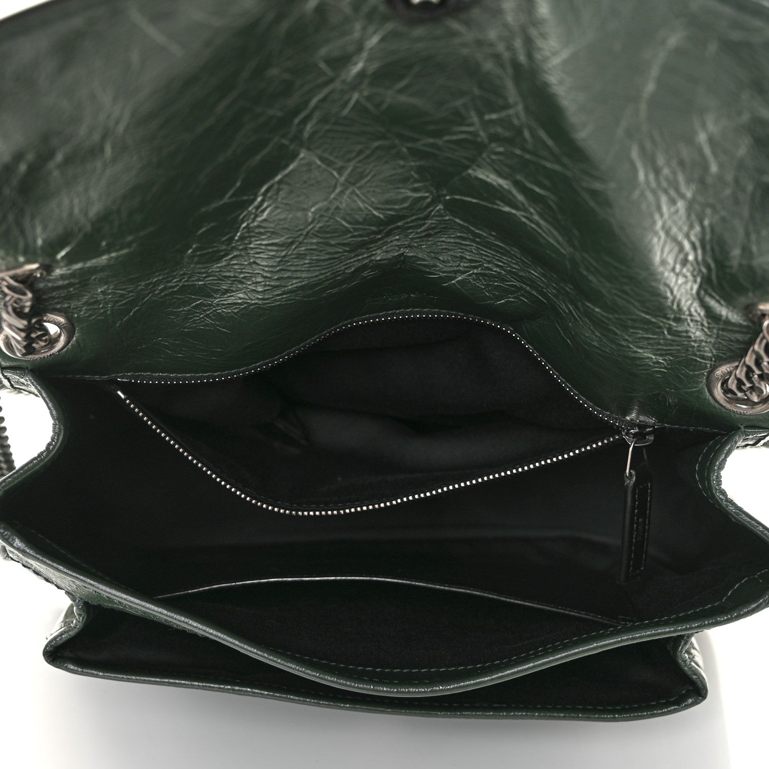Saint Laurent Crinkled Calfskin Matelasse Monogram Medium Niki Chain Satchel Dark Green 5 of 11