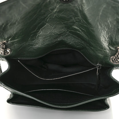 Saint Laurent Crinkled Calfskin Matelasse Monogram Medium Niki Chain Satchel Dark Green 5 of 11