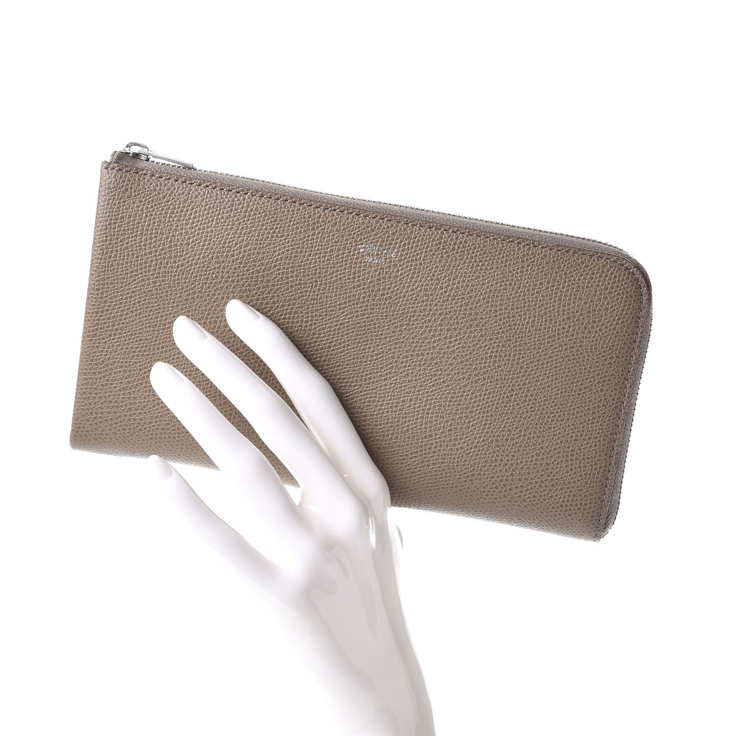 Celine Drummed Calfskin Large Half Zip Multifunction Wallet Taupe 2 of 11