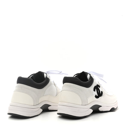 Chanel Mesh Suede Calfskin Grained Calfskin Womens CC Sneakers 37.5 White Black 4 of 9