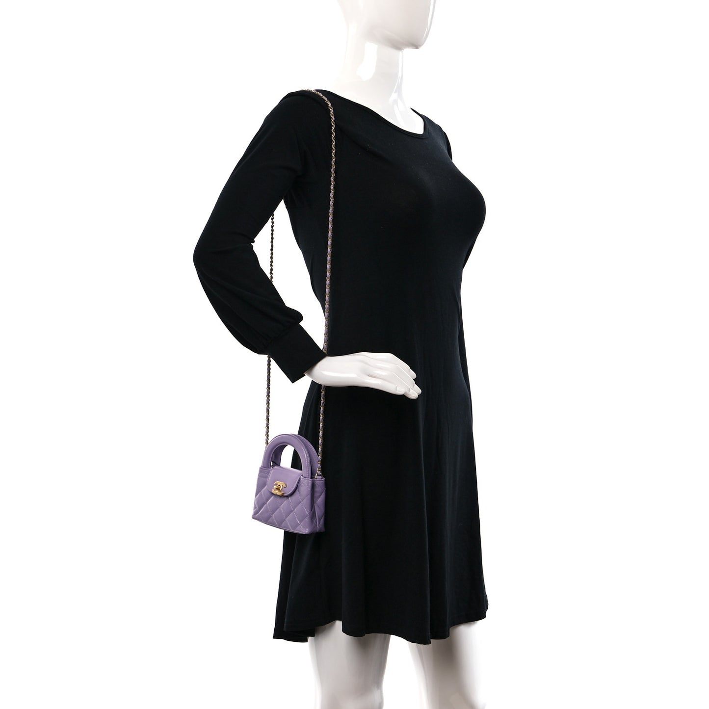 Shiny Aged Calfskin Quilted Mini Nano Kelly Shopper Lilac
