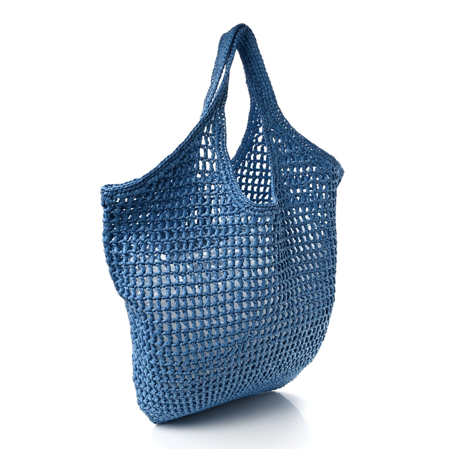 Yarn Raffia Effect Crochet Logo Embroidered Shopping Tote Bag Celeste