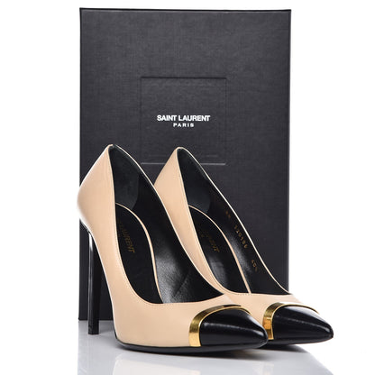 Saint Laurent Mat Glossy Nappa Cap Toe Paris 105 Pumps 40.5 Nude Powder Black 13 of 13