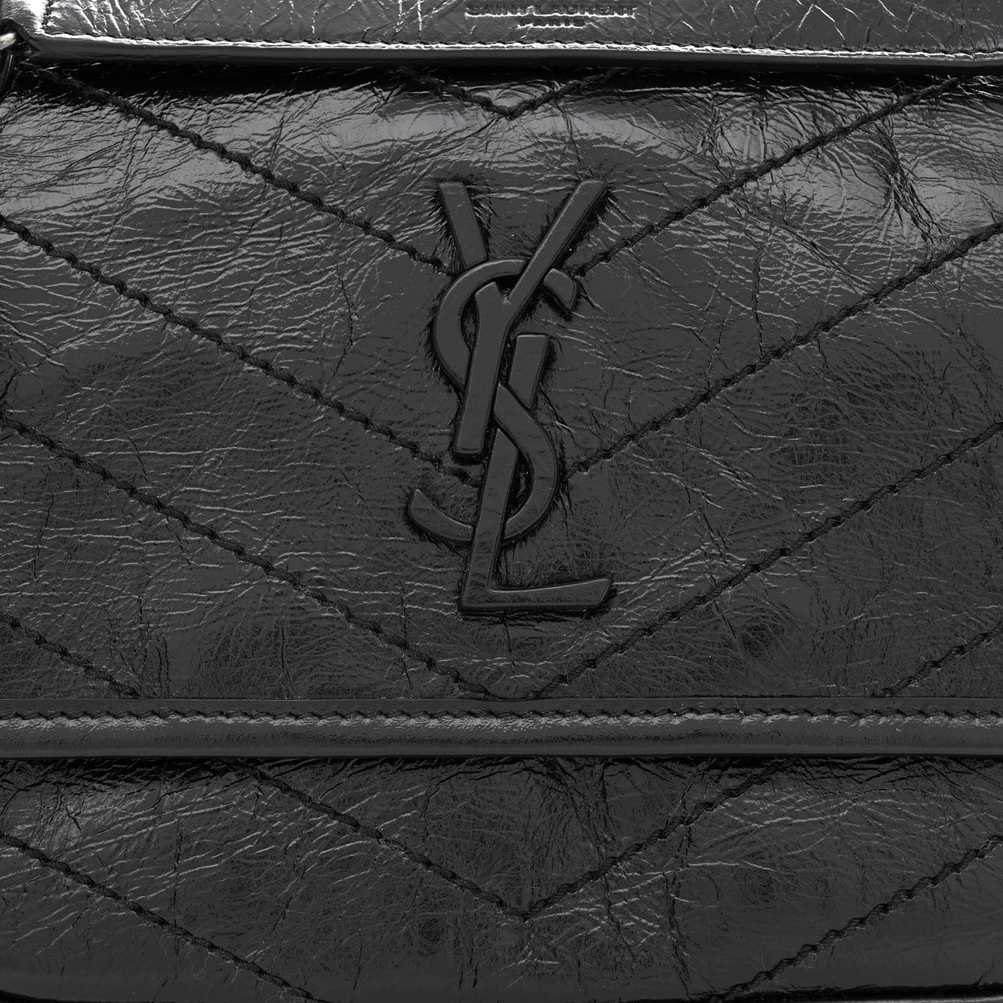 Crinkled Lambskin Matelasse Monogram Baby Niki Chain Satchel Black