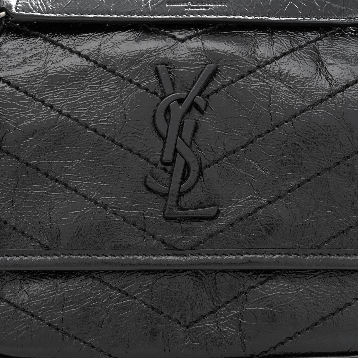 Saint Laurent Crinkled Lambskin Matelasse Monogram Baby Niki Chain Satchel Black 7 of 9