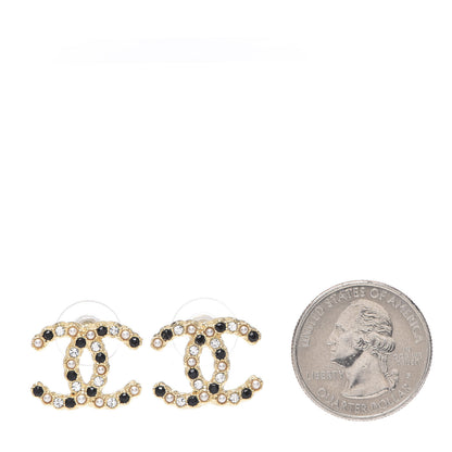 Chanel Resin Pearl Crystal CC Earrings Gold Black 2 of 4