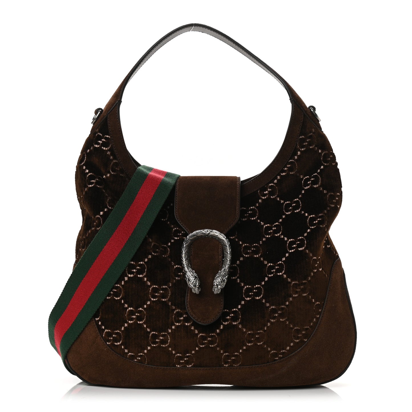 Velvet GG Monogram Web Medium Dionysus Hobo Brown