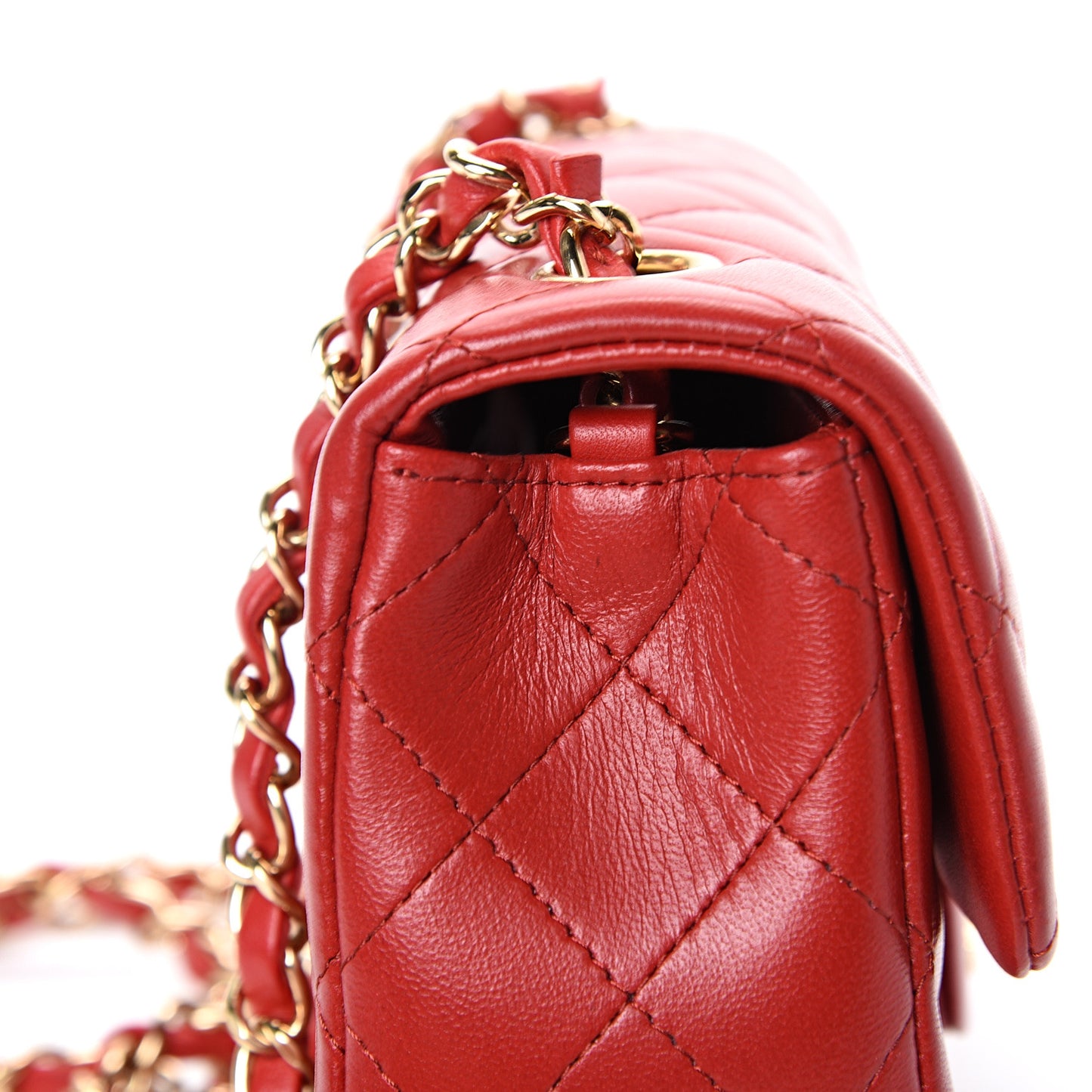 Lambskin Quilted Mini Rectangular Flap Red