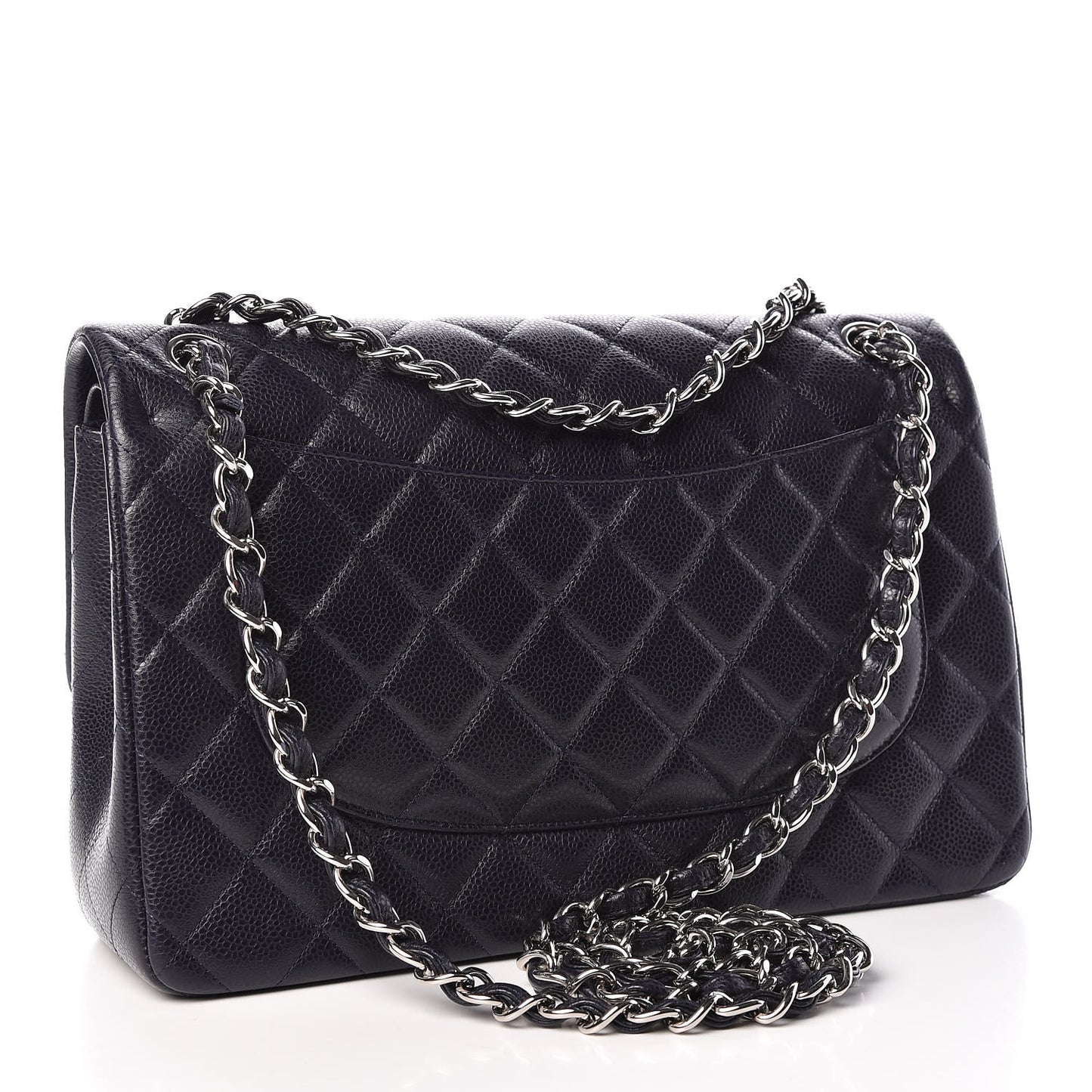 Caviar Quilted Jumbo Double Flap Navy Blue