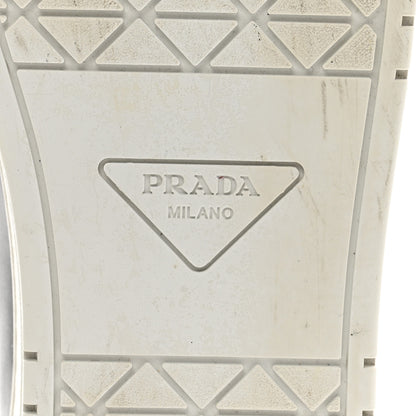 Prada Vitello Soft Metal Triangle Logo Womens Edge Low Top 30mm Sneakers 39 Black White 8 of 8
