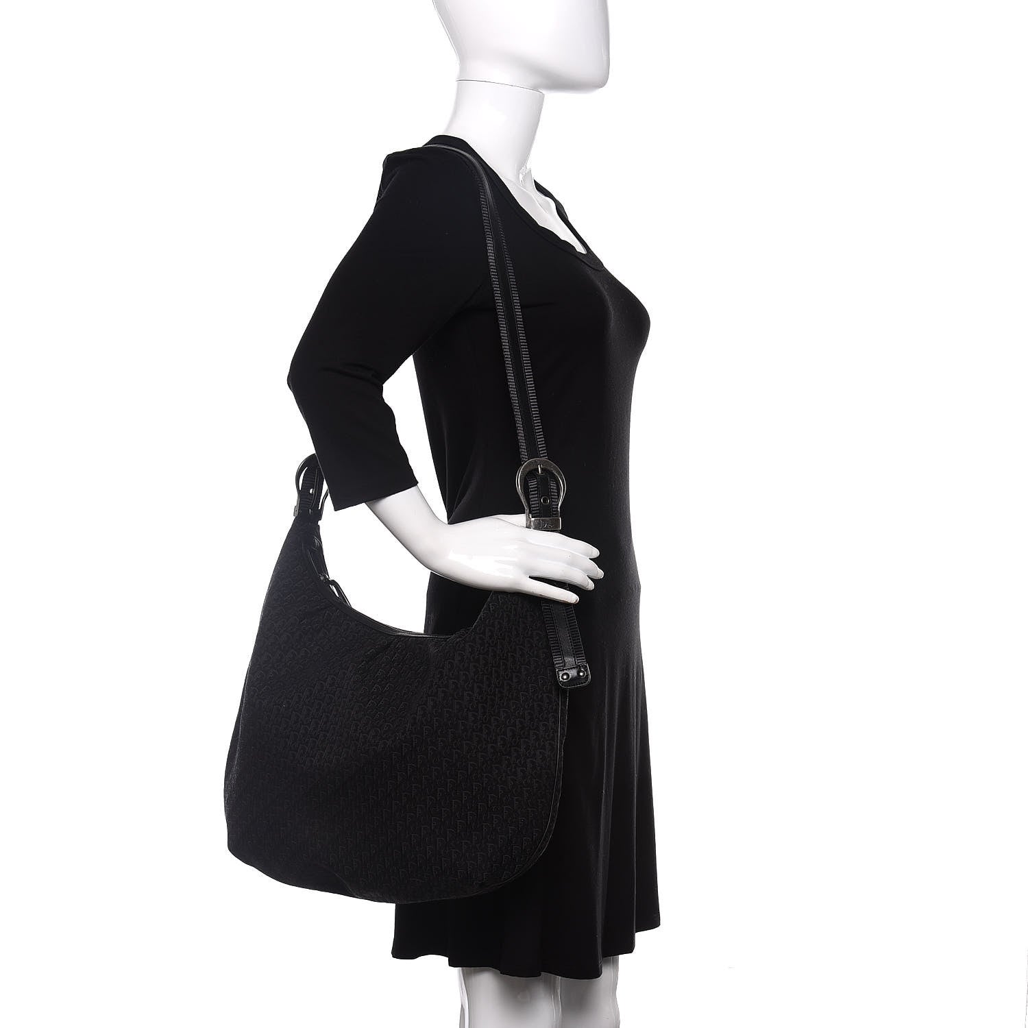 Christian Dior Monogram Buckle Hobo Black 2 of 8