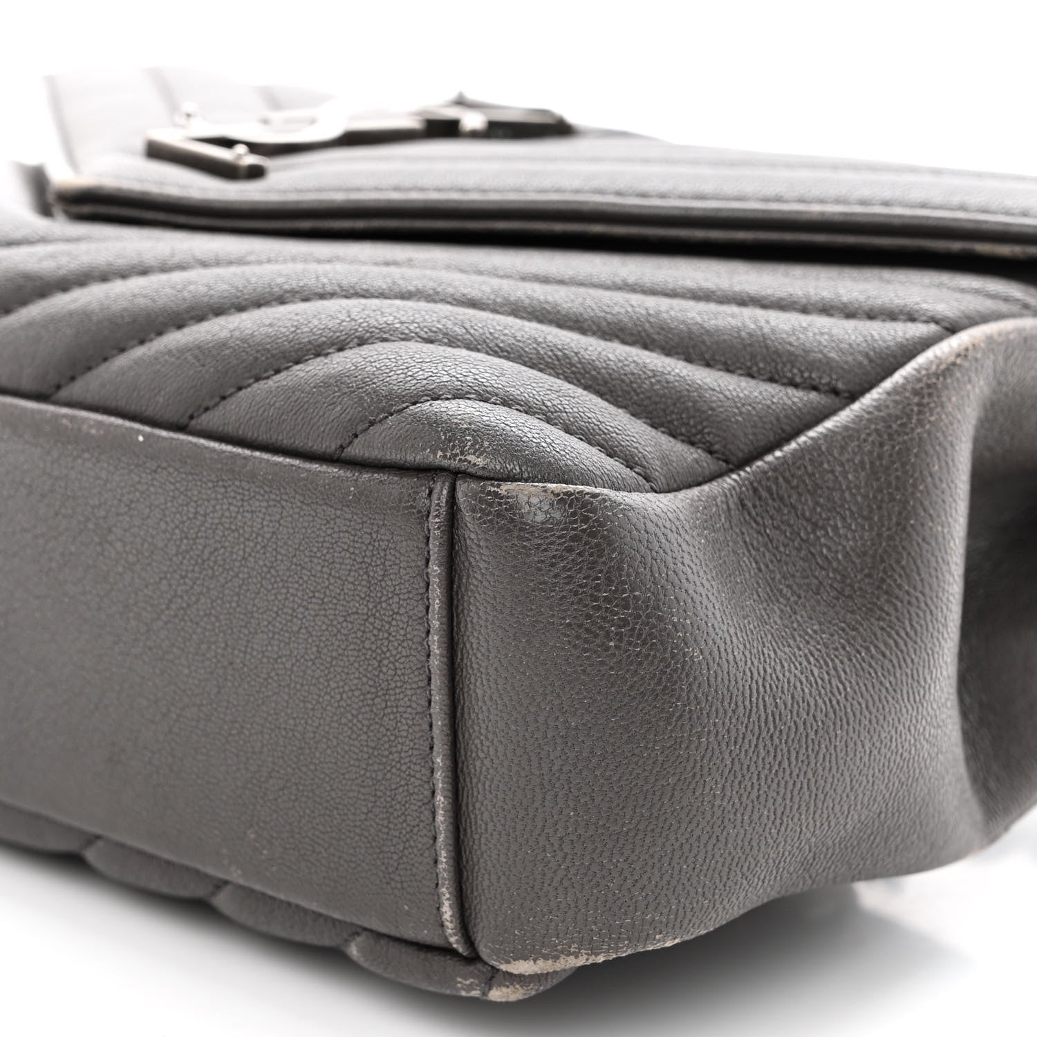 Saint Laurent Sheepskin Matelasse Chevron Monogram Medium College Bag Asphalt 10 of 16