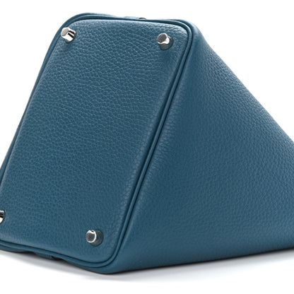 Hermes Taurillon Clemence Eclat Picotin Lock 18 PM Vert Bosphore Deep Blue 10 of 11