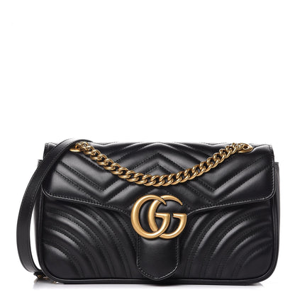 Gucci Calfskin Matelasse Small GG Marmont Shoulder Bag Black 1 of 7