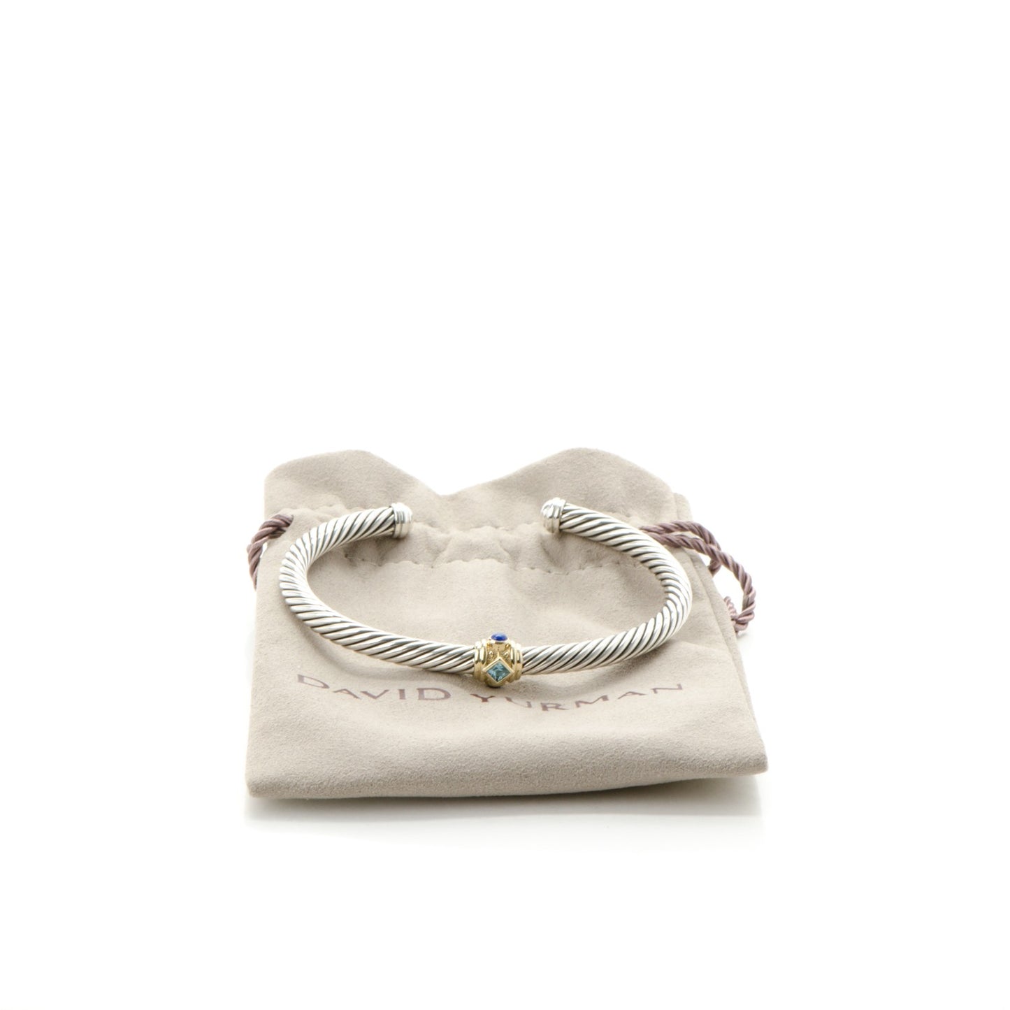Sterling Silver 14K Yellow Gold Blue Topaz Lapis Lazuli 5mm Cable Renaissance Station Bracelet