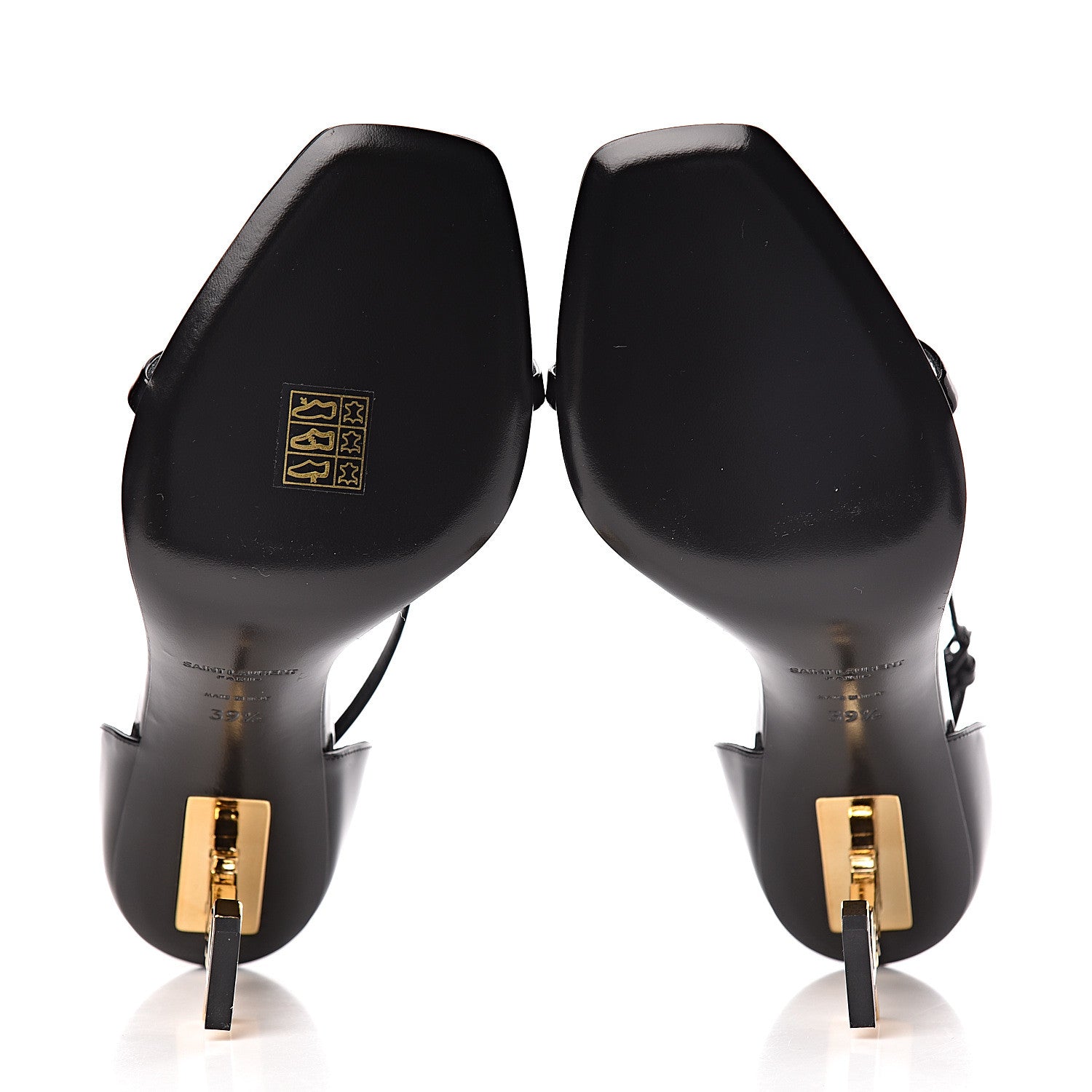 Saint Laurent Patent Calfskin Opyum Sandals 39.5 Black Gold 5 of 9