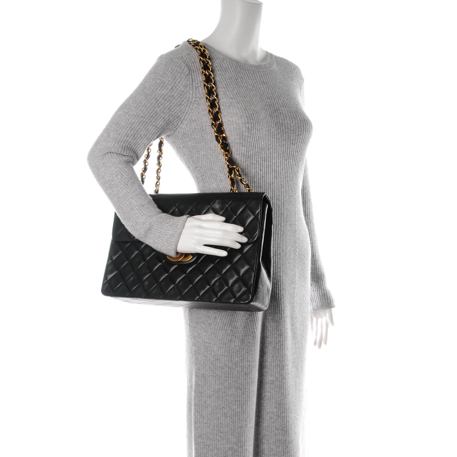 Chanel Lambskin Quilted XL Jumbo Single Flap Black 2 of 8