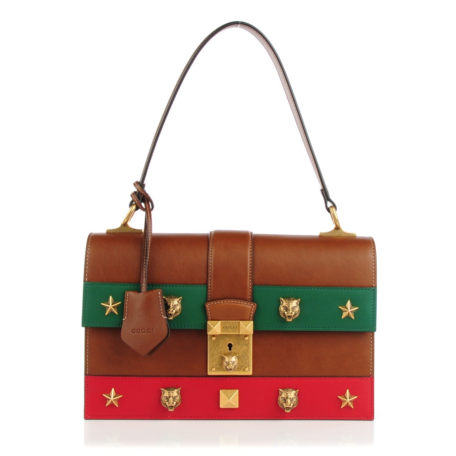 Gucci Leather Medium Cat Lock Top Handle Bag Brown 1 of 7