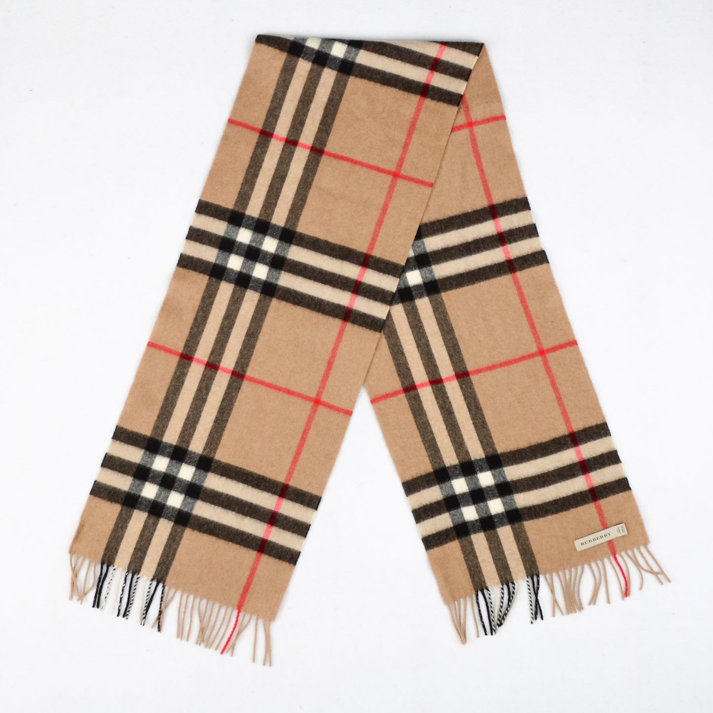 Cashmere Giant Heritage Check Fringe Scarf Camel