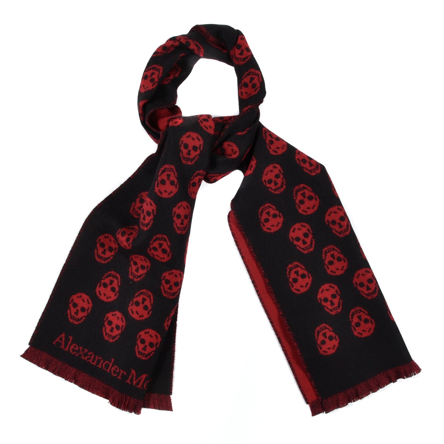 Wool Reversible Upside Down Skull Scarf Black Red