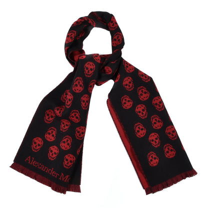 Alexander McQueen Wool Reversible Upside Down Skull Scarf Black Red 1 of 5