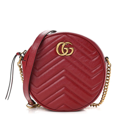 Gucci Glazed Calfskin Matelasse Heart Mini GG Marmont Round Shoulder Bag Romantic Cerise 1 of 11