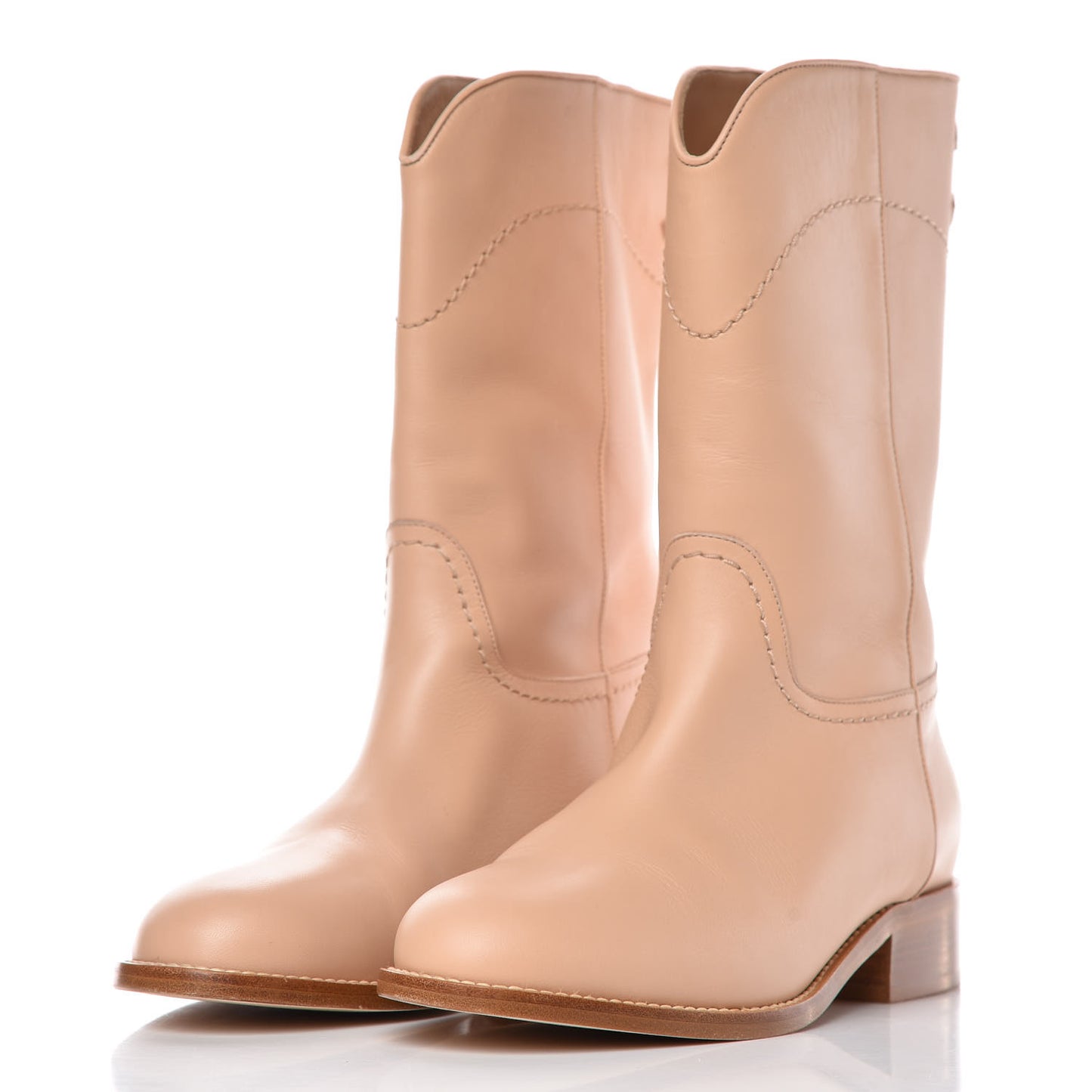 Calfskin Ascot CC Boots 37 Beige Clair
